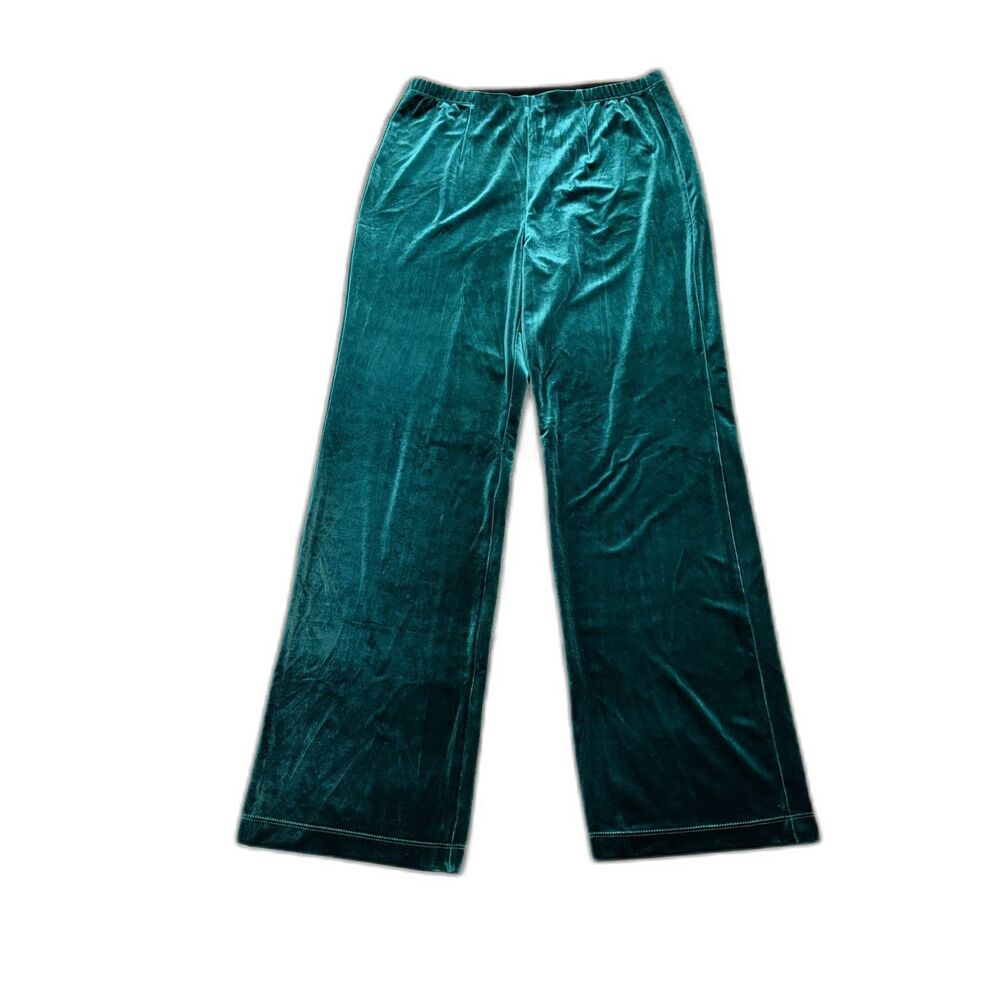 Chico’s Green Velvet Wide Leg Pull-On Pants Size 1T MT Stretch Holiday Festive